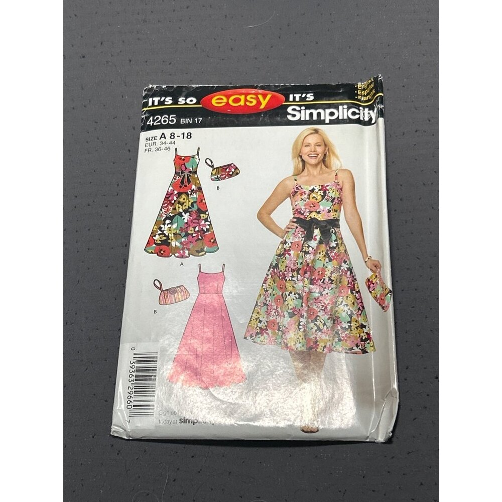 Simplicity Sewing Pattern 4265 A-Line Sleeveless Dress Clutch Easy Size A 8-18